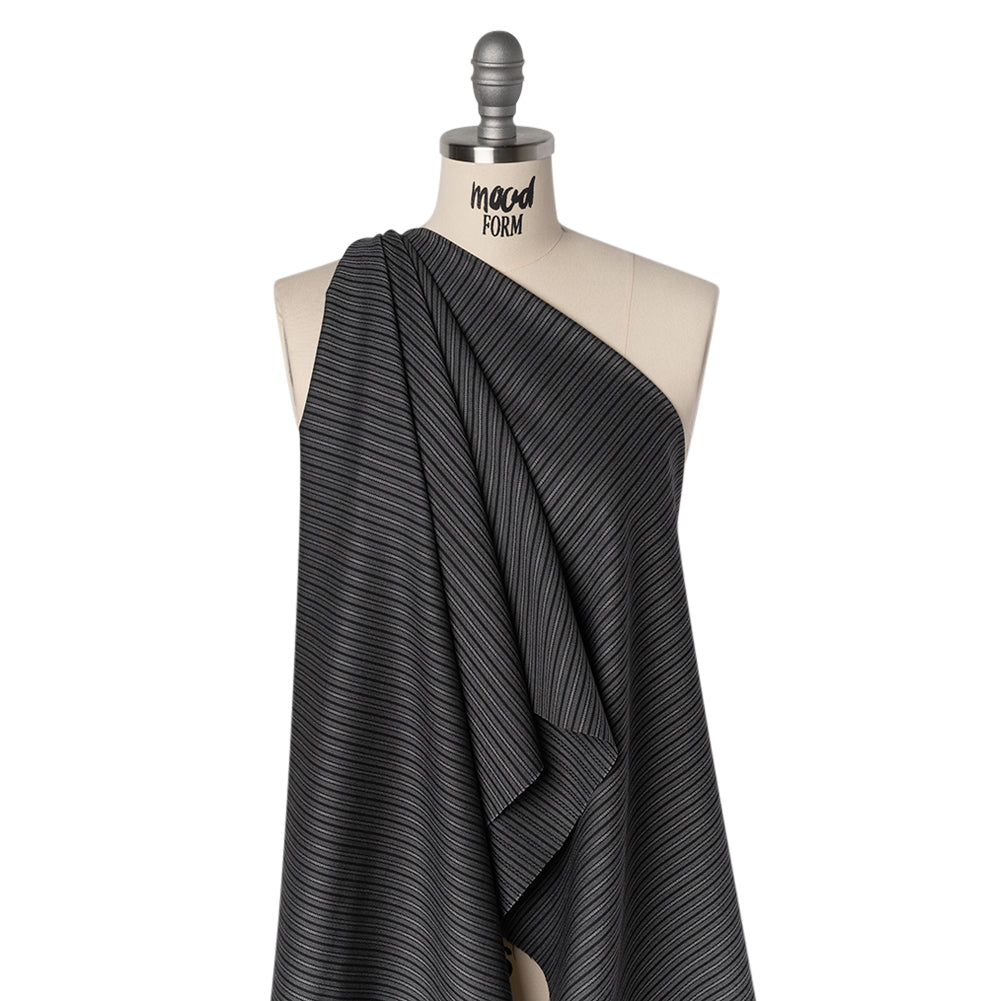 Wool Dobby Suiting - Black and Gray Stripes - Deadstock - Joann Fabrics