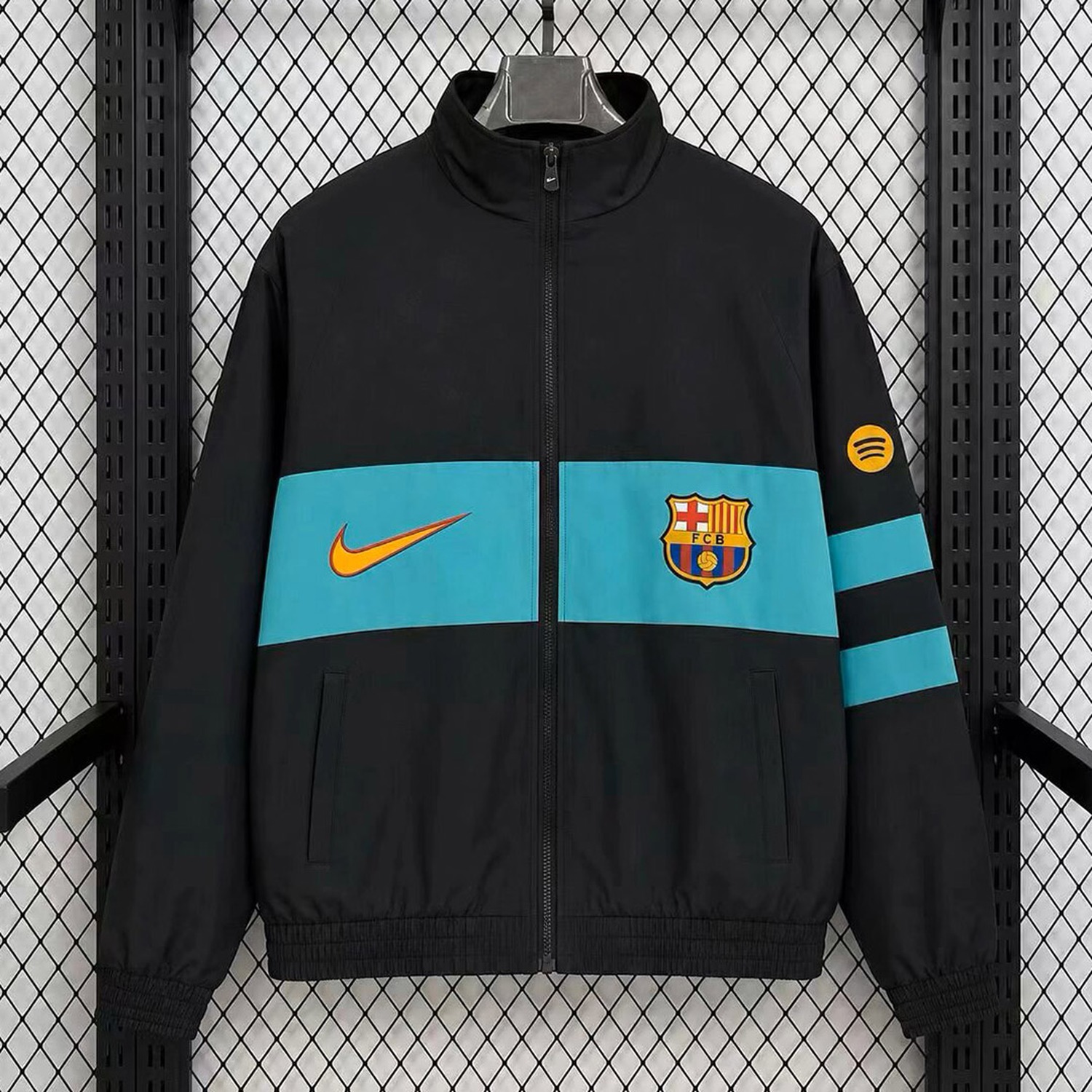 Barcelona 26-27 Third Windbreaker Jacket - Black With Mint Green - UnitedFutballJersey