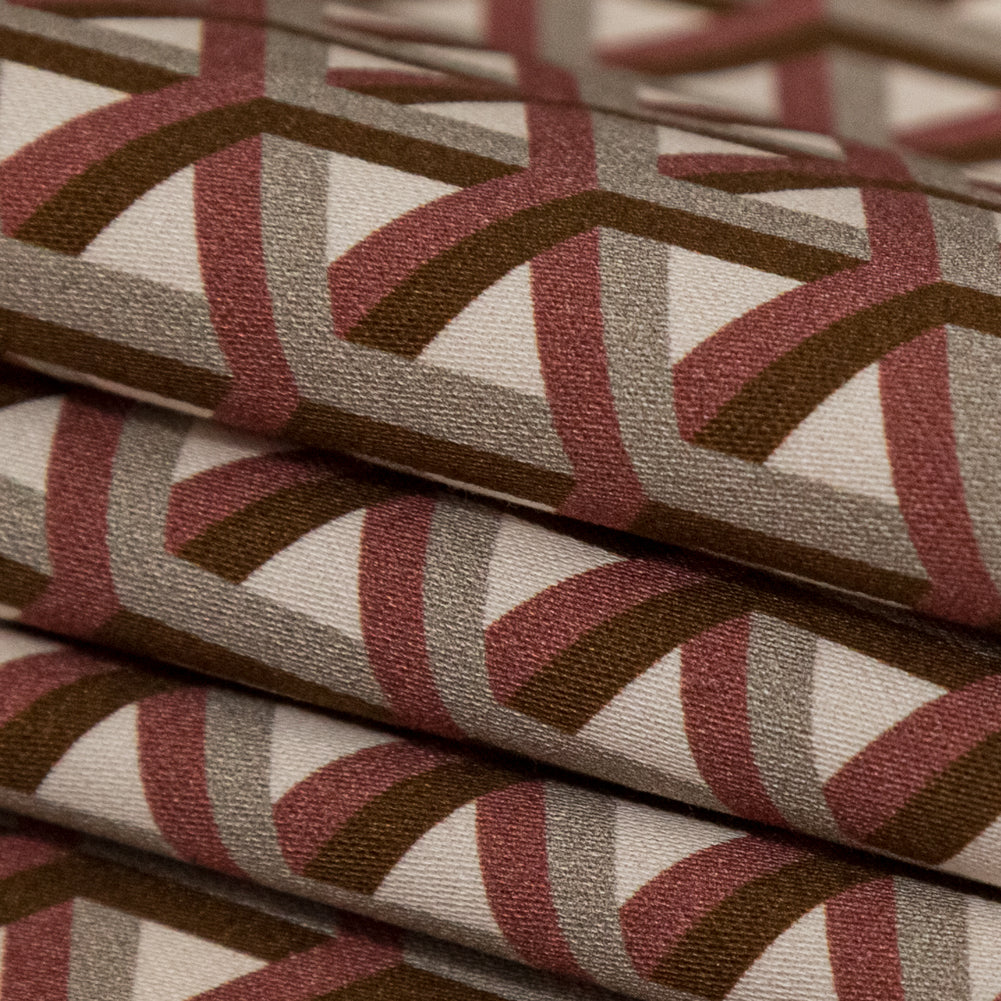 Stretch Cotton Sateen - Maroon Geometric - Isometric Entanglement Print - Mood Exclusive Serengeti Collection - Joann Fabrics