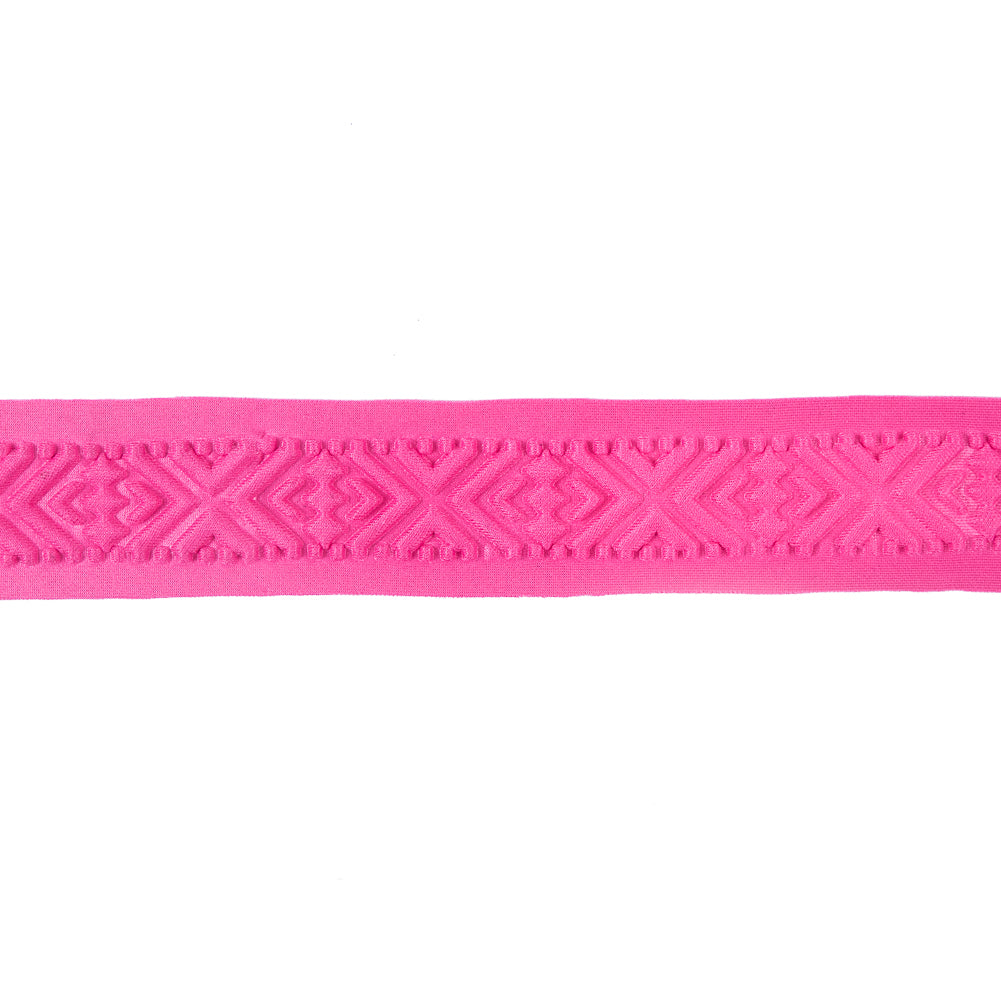 Italian Pink Geometric Embossed Double Knit Trim - 1.75
