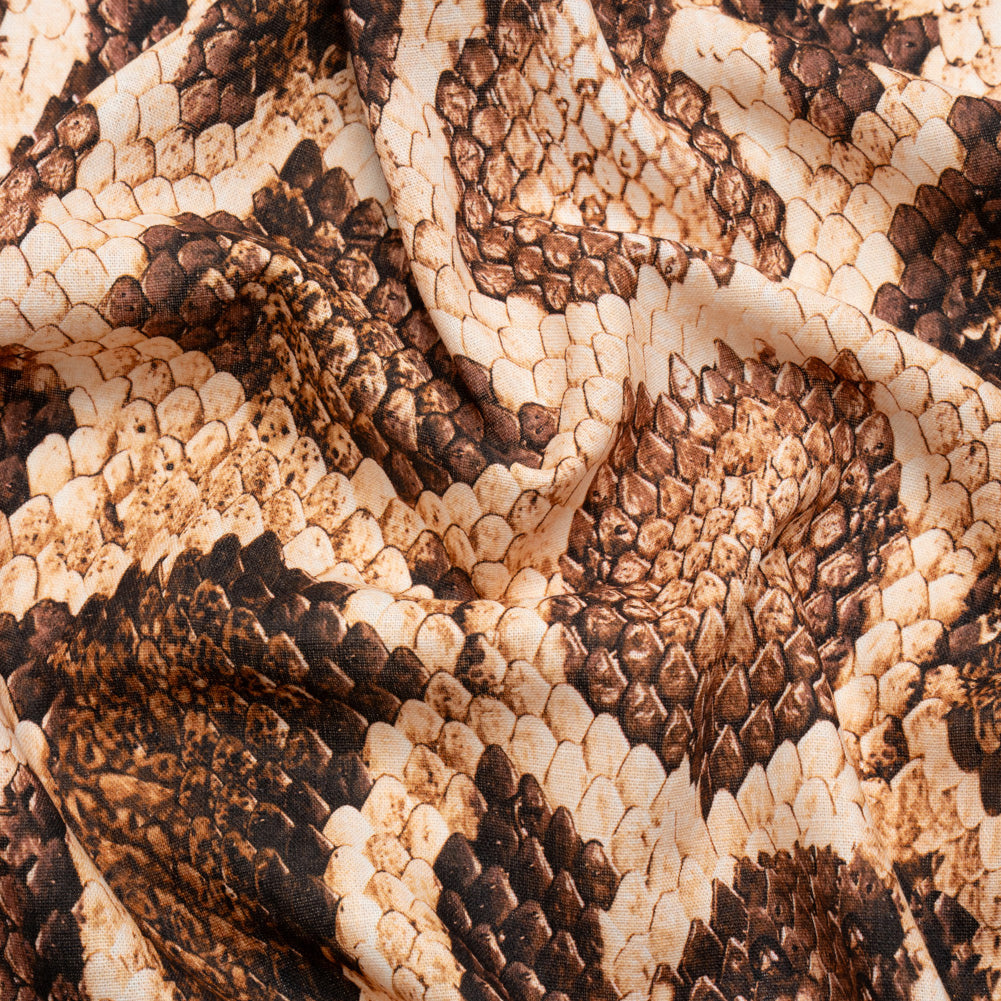 Linen and Rayon Woven - Beige and Brown Snakeskin - Kaa's Charm Print - Mood Exclusive Kilimanjaro Collection - Joann Fabrics