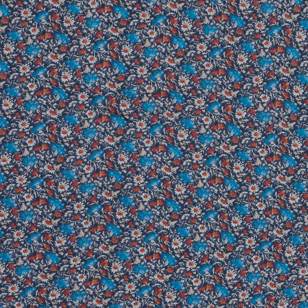 Blue and Orange Floral Printed Silk Chiffon - Joann Fabrics