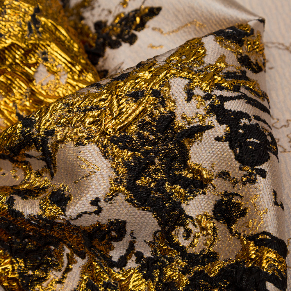 Metallic Bright Gold and Toasted Almond Abstract Border Brocade - Joann Fabrics