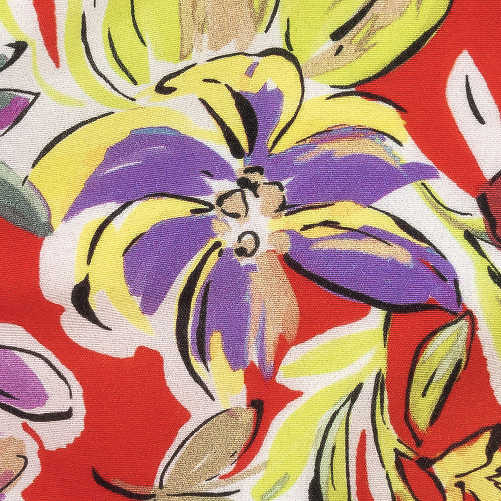 Sustainable Viscose Woven Print - Scarlet, Purple and Yellow Floral - Mood Exclusive Greenhouse Gala - Joann Fabrics