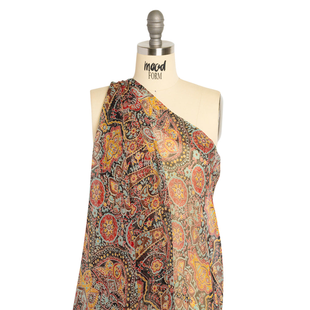 Red, Brown and Goldenrod Floral Silk Chiffon - Joann Fabrics