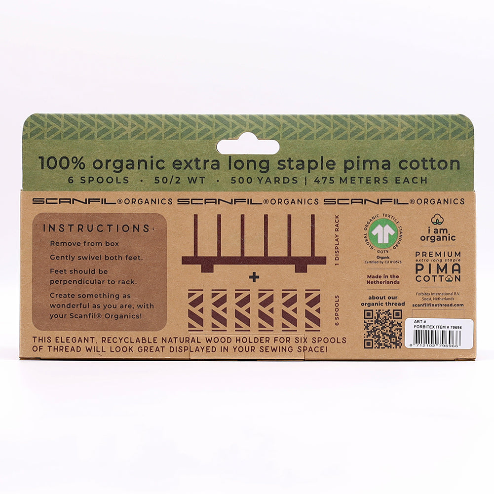 SCANFIL® 50wt Organic Pima Cotton Thread Set - 6ct 500yd Spools & Wood Rack - Jewel Tones - Joann Fabrics