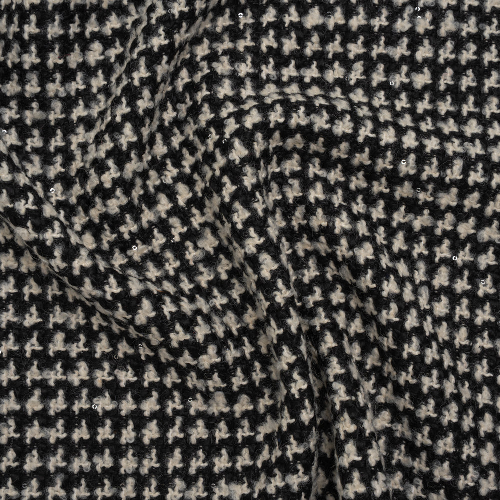 Polyester and Wool Blend Boucle Tweed with Baby Sequins - Black and White Checks - Joann Fabrics