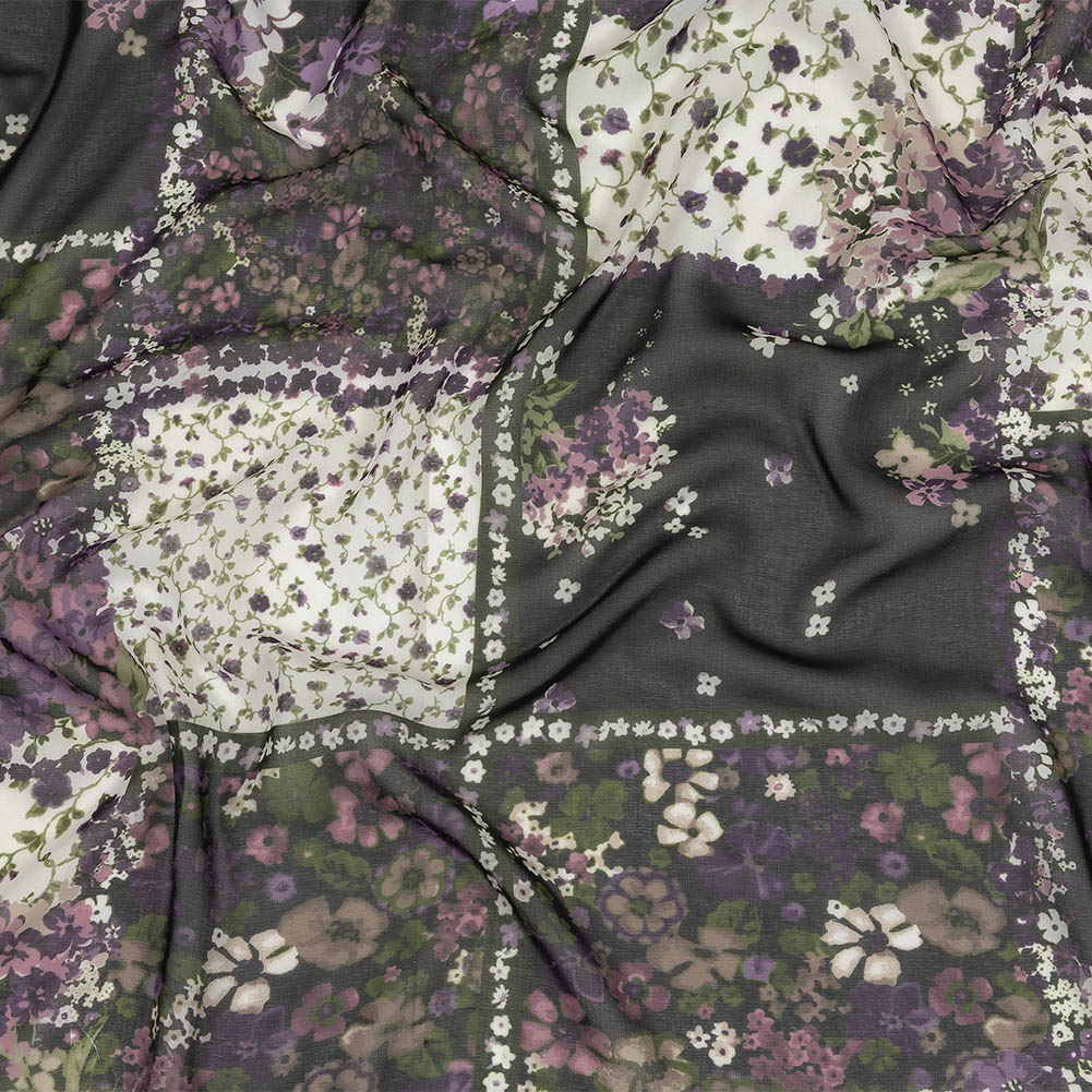 Purple, Green and Black Patchwork Floral Polyester Chiffon - Joann Fabrics
