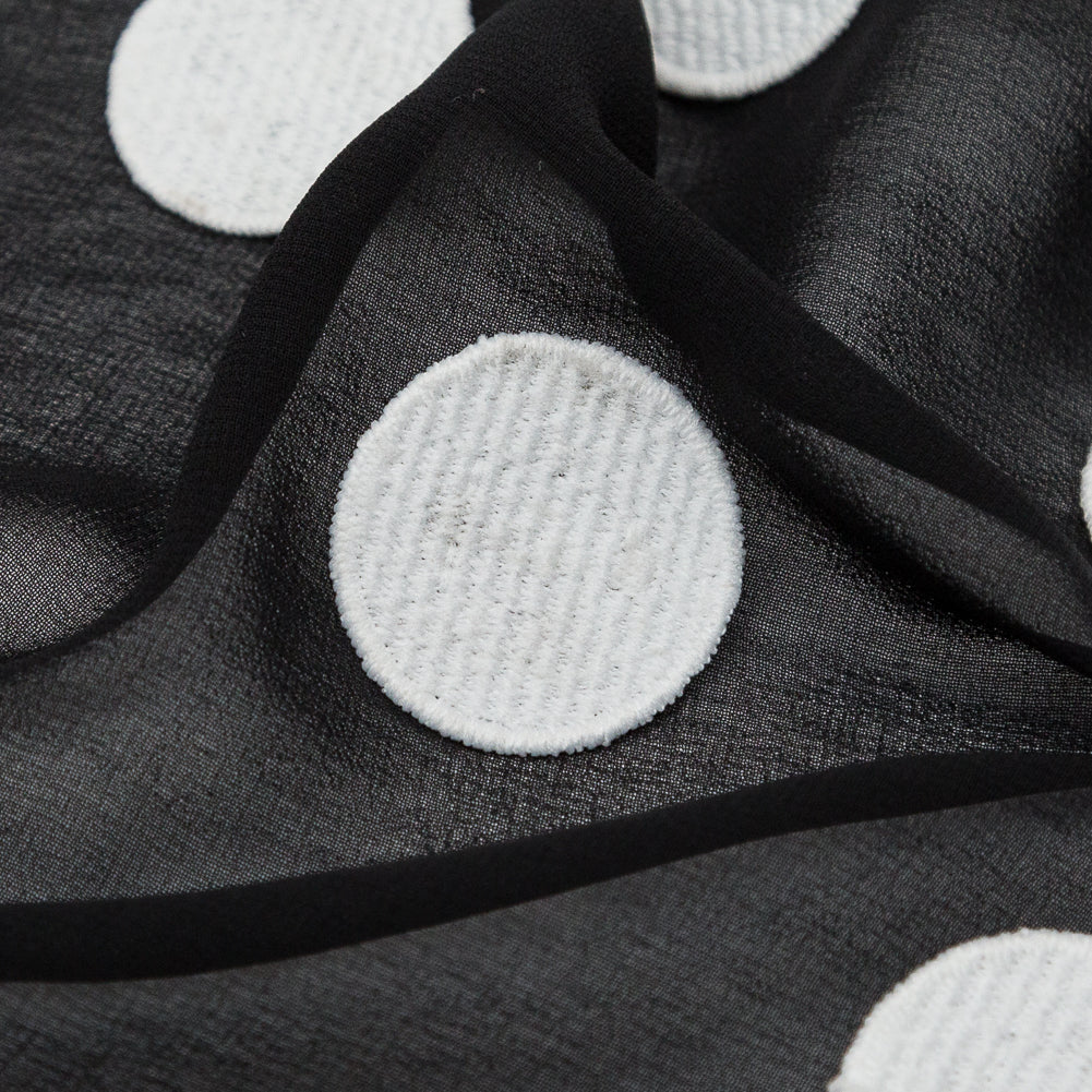 Italian Black Chiffon with 3D White Embroidered Polka Dots - Joann Fabrics