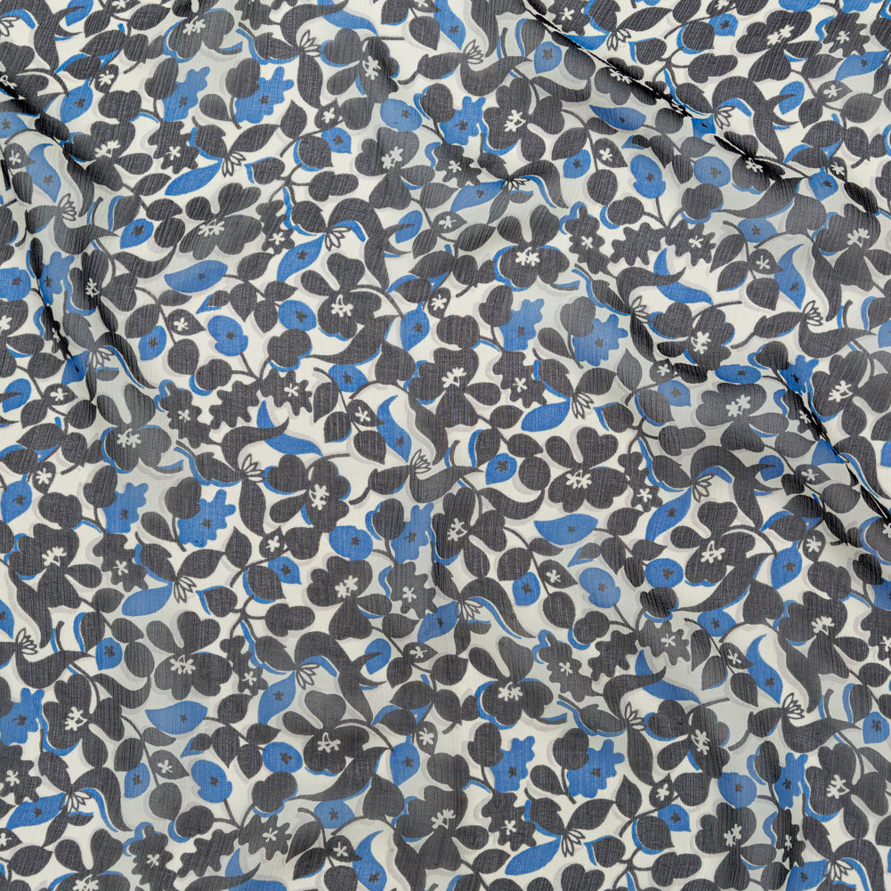 Famous NYC Designer Plum Kitten, Silver Birch and Marina Floral Crinkled Silk Chiffon - Joann Fabrics