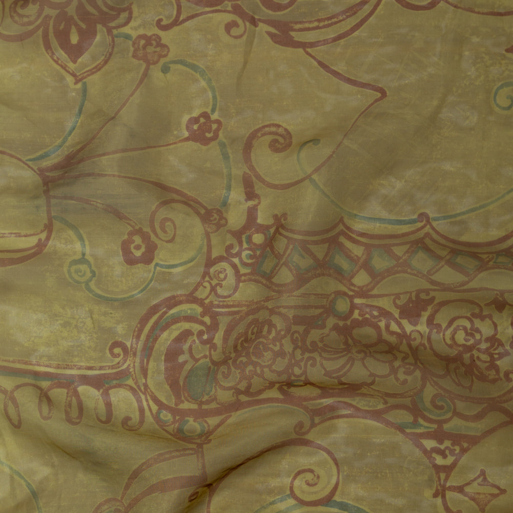 Rich Metallic Gold and Merlot Scroll Printed Organza Lame - Joann Fabrics