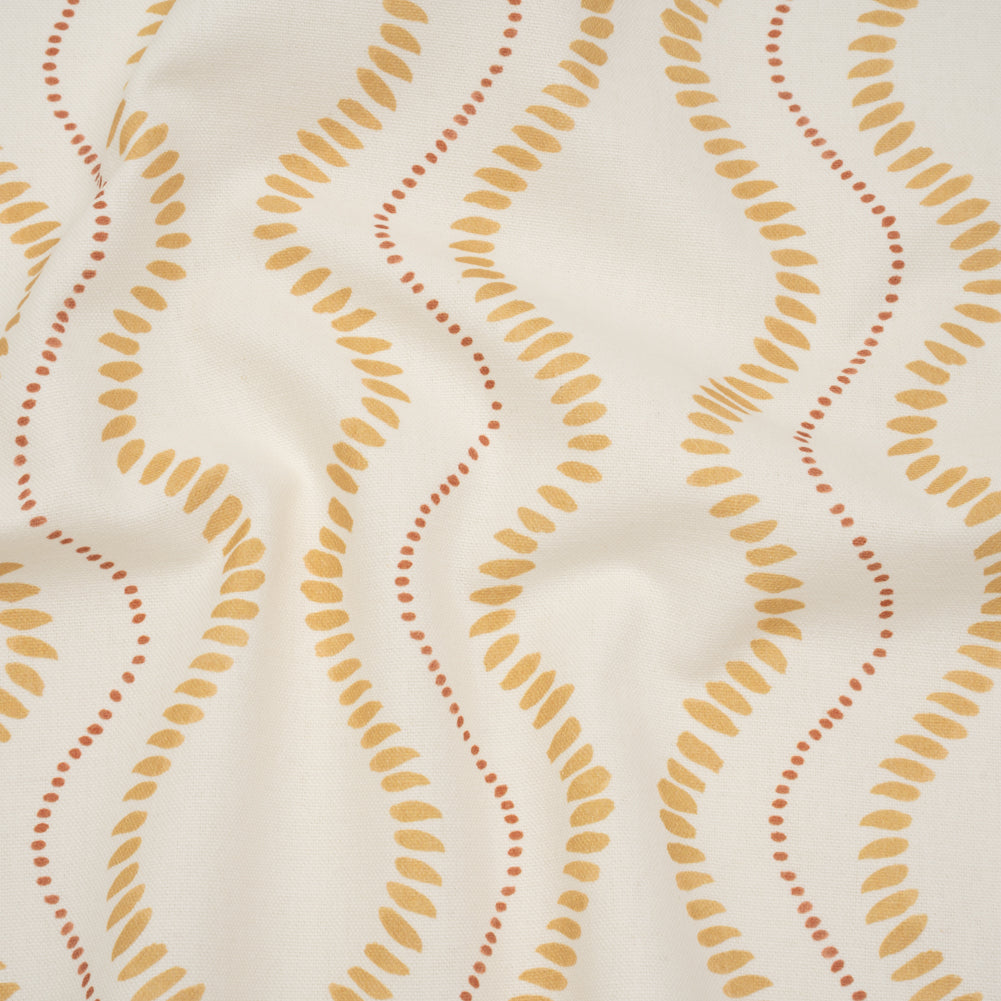 Cotton and Linen Canvas Print - Ochre Waves of Petal and Dots - British Imported - Joann Fabrics