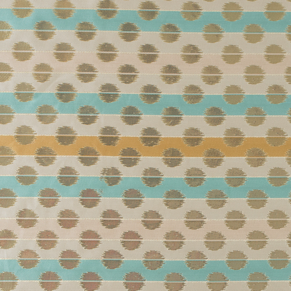 Aqua Sky, Ochre and Metallic Gold Polka Dotted and Striped Brocade - Joann Fabrics
