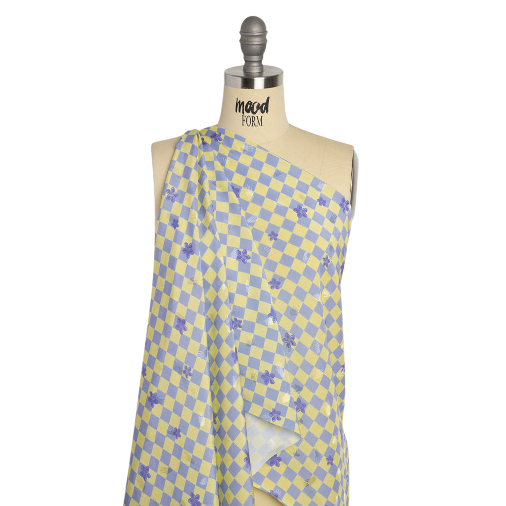 Hands Viscose Jacquard Print - Light Blue Floral Checkerboard - Mood Exclusive Dippin' Disco - Joann Fabrics