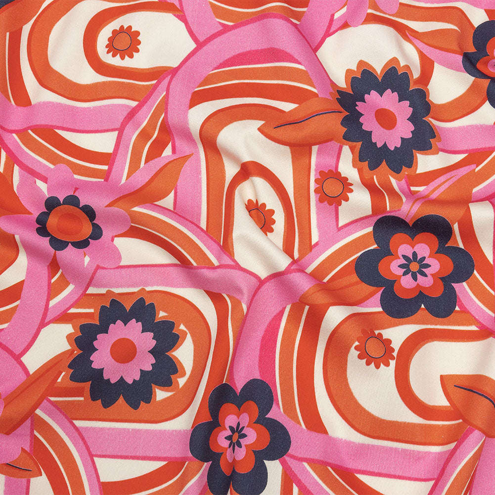 Stretch Cotton Sateen - Pink Winding Lines and Flowers - Bloom the Beat Print - Mood Exclusive Groove Collection - Joann Fabrics