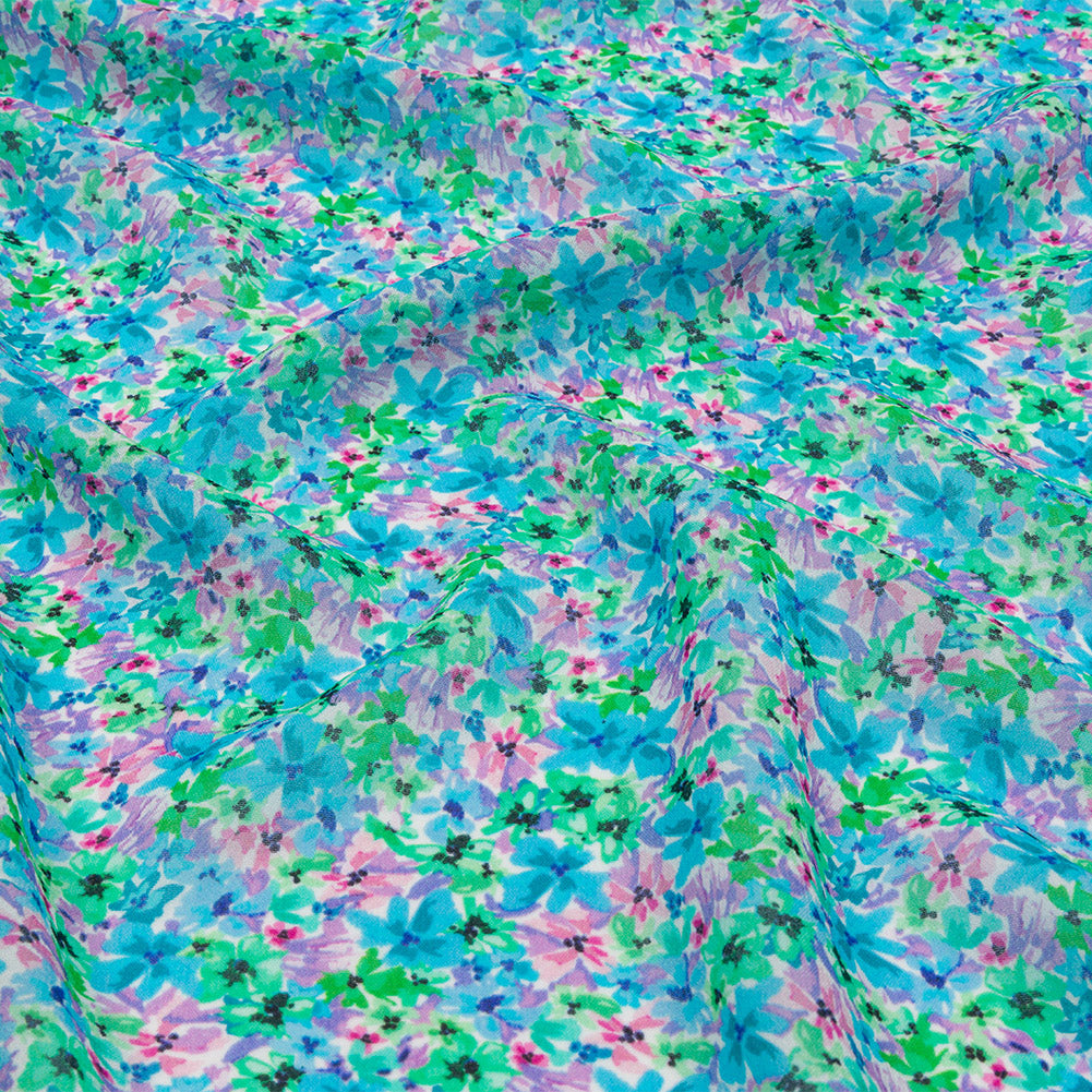 Viscose Georgette - Blue and Purple Floral - Isola Bella Print - Mood Exclusive Secret Garden Collection - Joann Fabrics