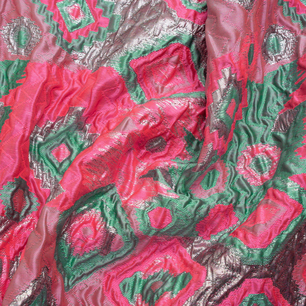 Metallic Silver, Hot Pink and Sea Green Diamond Skies Luxury Brocade - Joann Fabrics