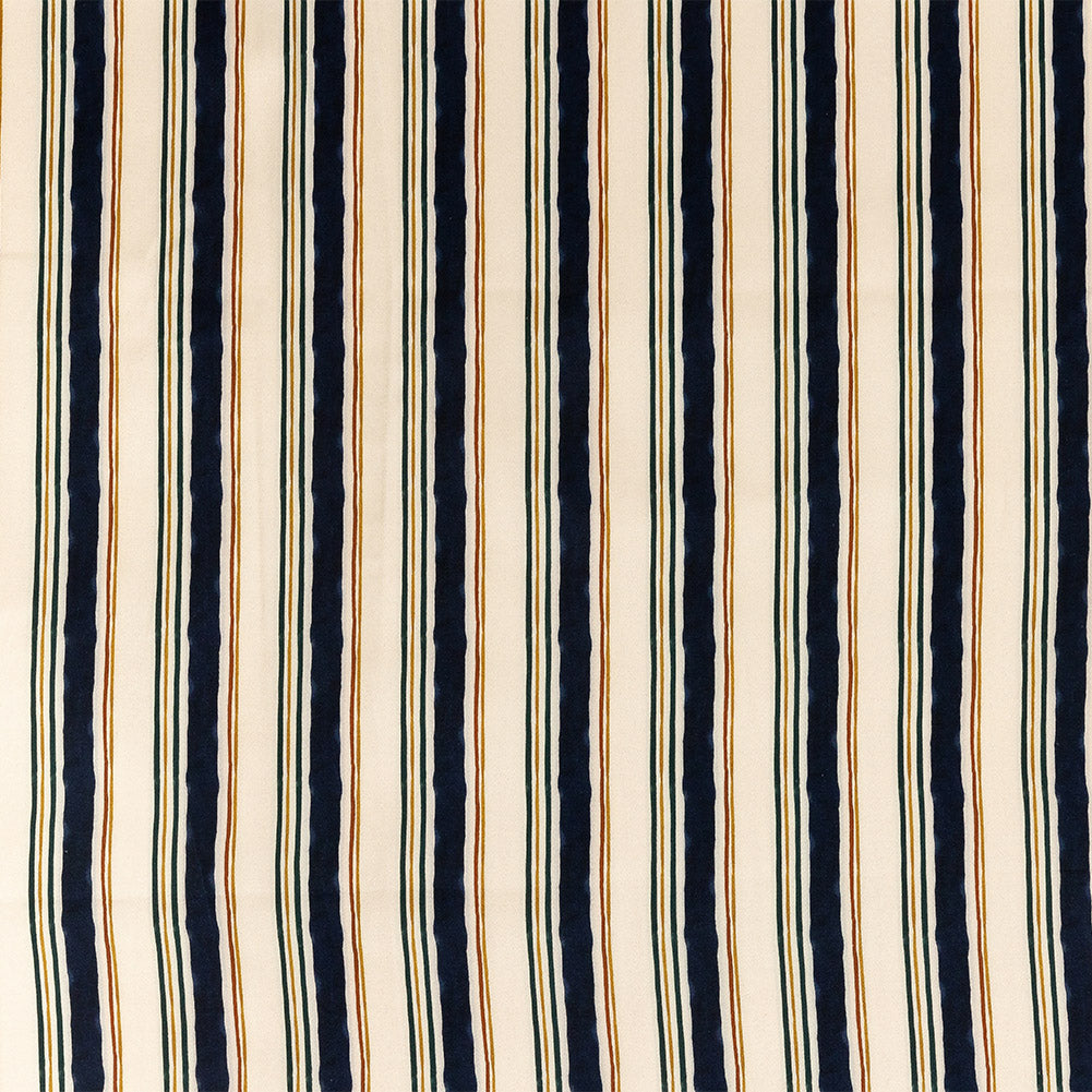 Stretch Cotton Sateen - Natural and Navy Stripes - Linear Transcendence Print - Mood Exclusive Tumunyana Collection - Joann Fabrics