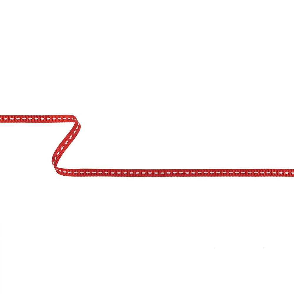 Red Grosgrain Ribbon with Lucent White Stitching - 0.25