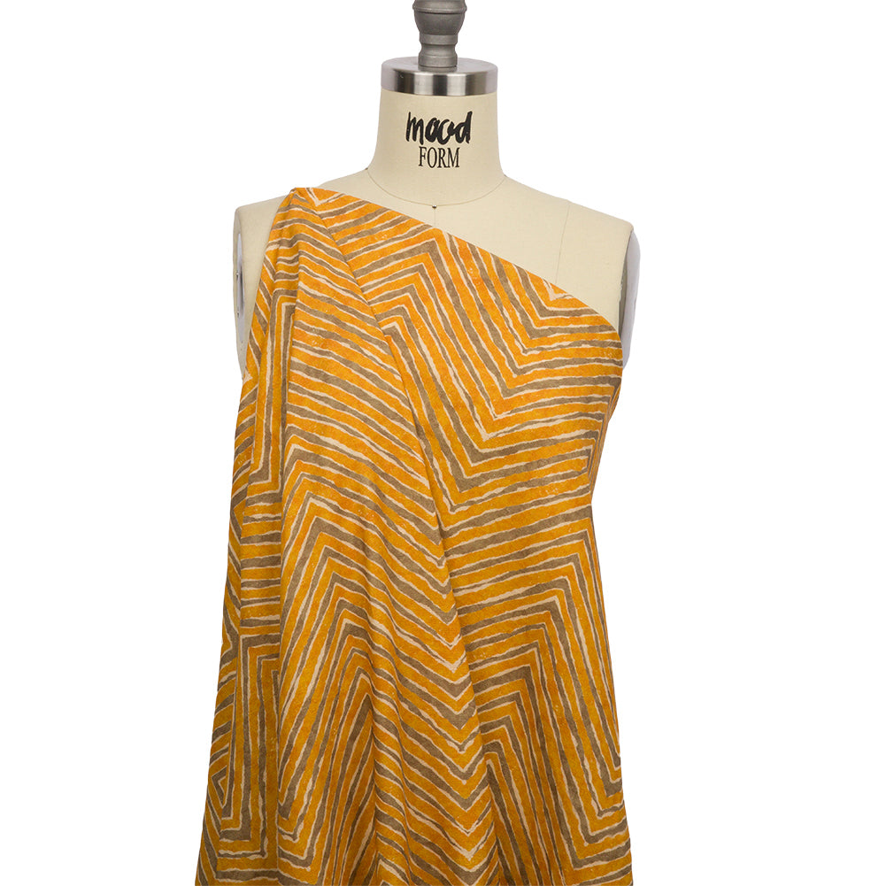 Linen and Rayon Woven - Taupe and Orange Painterly Chevrons - August Attitude Print - Mood Exclusive Palm Beach Collection - Joann Fabrics