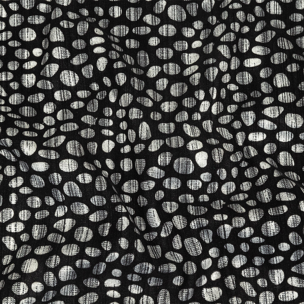 Black Flocked Bubbles on Black and Graphite Distressed Stripes Printed Stretch Cotton Twill - Joann Fabrics