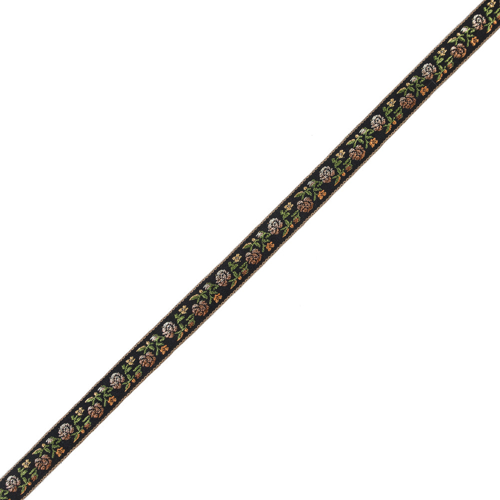 Black and Brown Ombre Floral German Jacquard Ribbon - 0.625