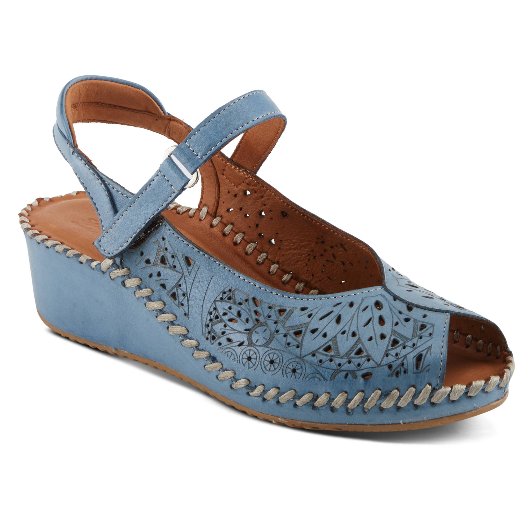 Spring Step® Open-Toe Wedge Leather Sandals with Cutout Detailing - Northstyle Catalog