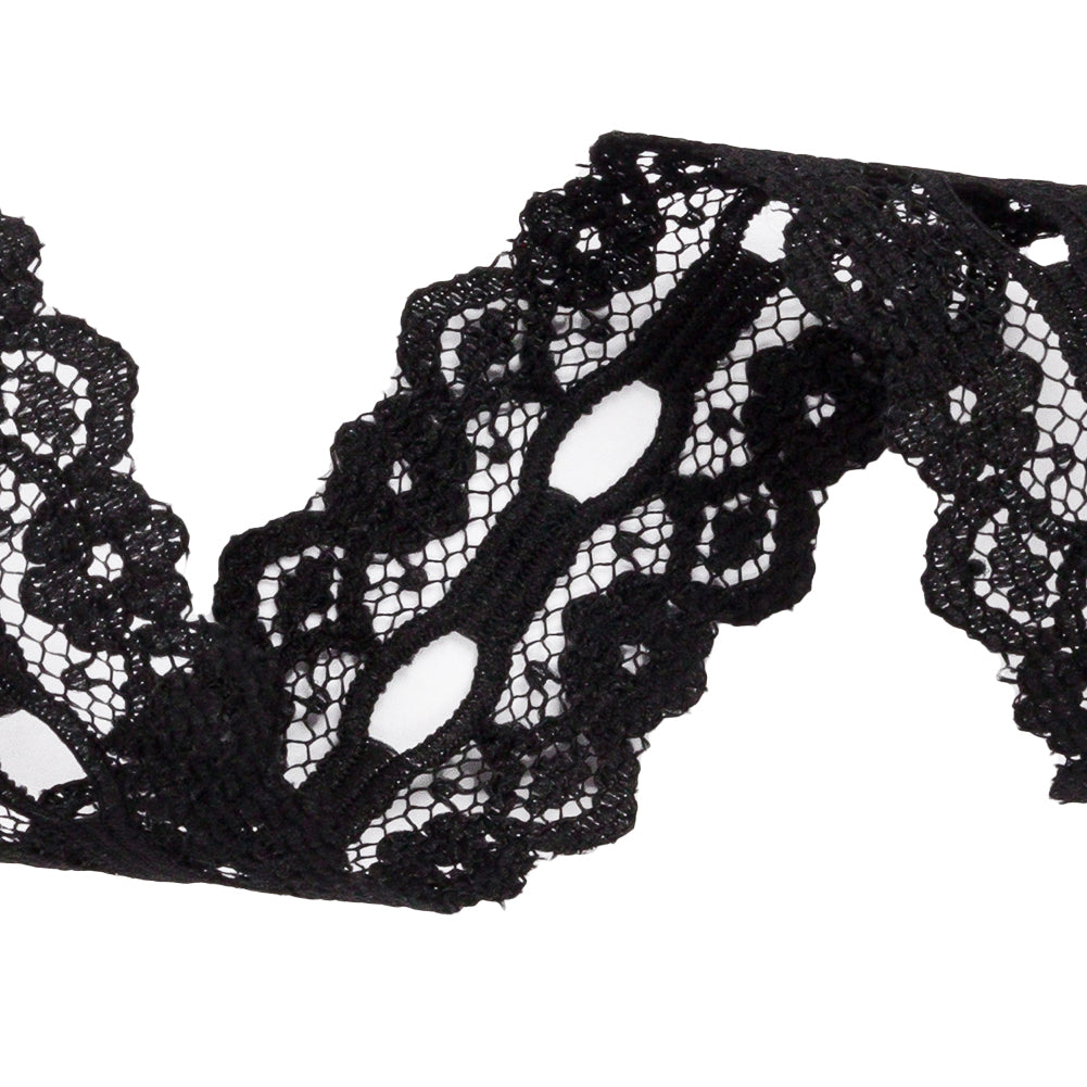 Black Floral Scalloped Lace Trim - 1.125