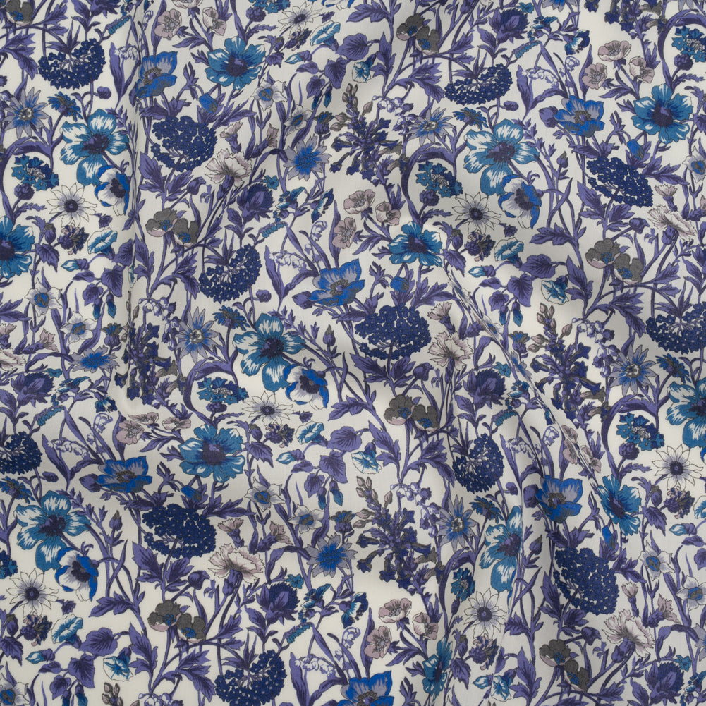 Liberty Fabrics Tana Lawn® - Rachel Blue - Indigo, Sky Blue and Lavender Flowers and Foliage - Joann Fabrics