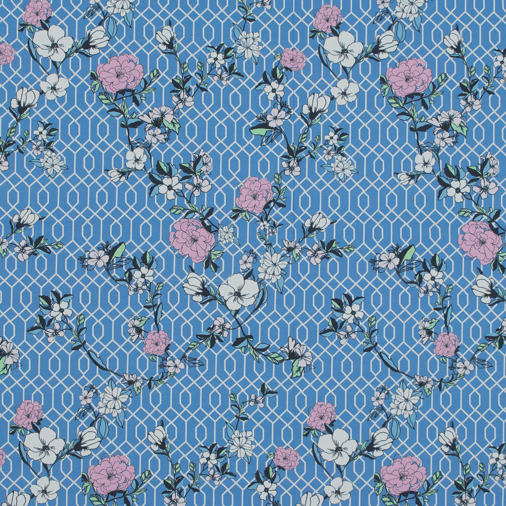 Cotton Poplin - Blue Floral and Geometric - La Fortuna de lo Memorable Print - Mood Exclusive Avenable Collection - Joann Fabrics