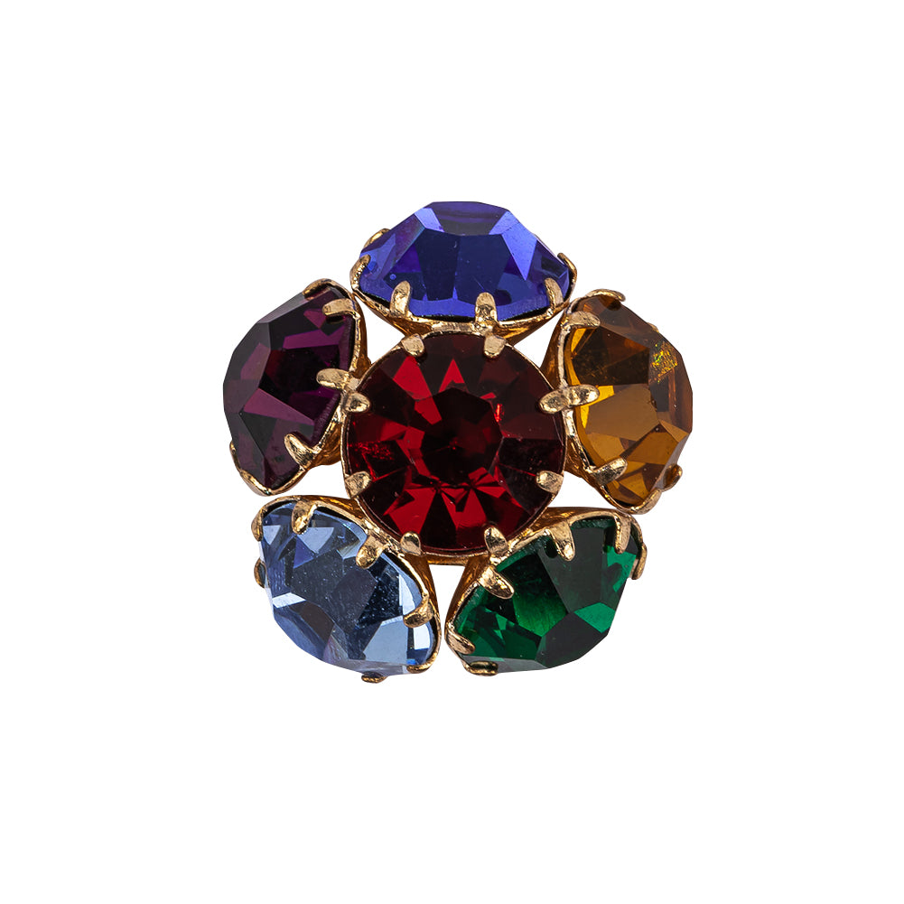Vintage Swarovski Multicolored Rhinestones and Gold Metal Floral Shank Back Button - 38L/24mm - Joann Fabrics