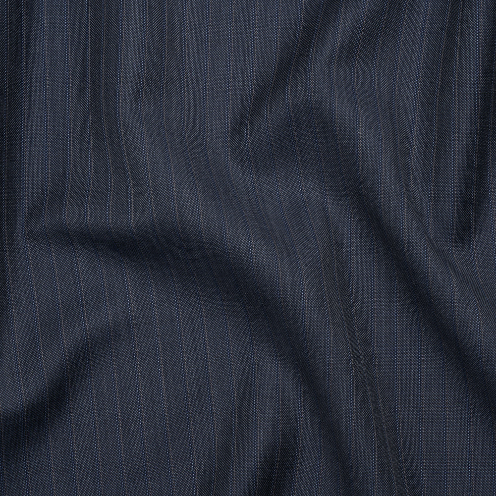 Super 150 Wool Suiting Made in Italy - Blue, Gray and White Shadow Stripes- Deadstock - Joann Fabrics