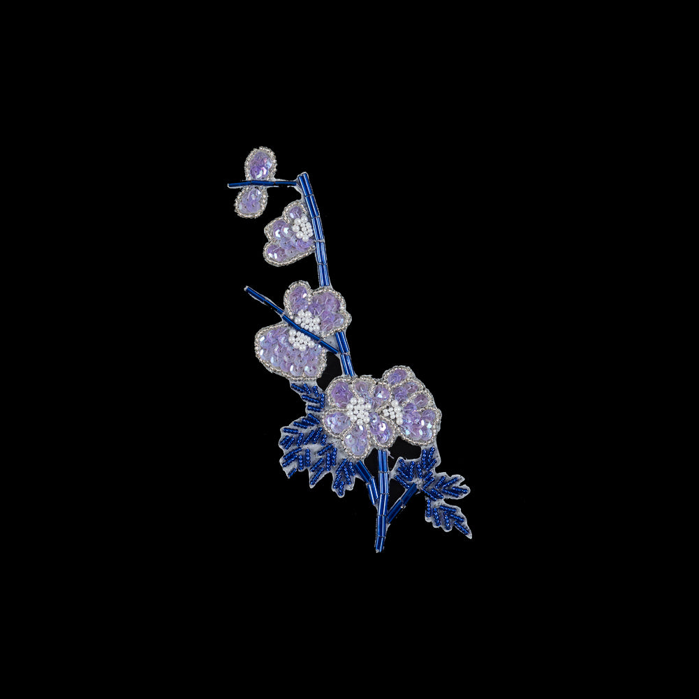 Blue and Purple Floral Beaded and Sequined Left Side Applique - 7.25”   X   2.75” - Joann Fabrics