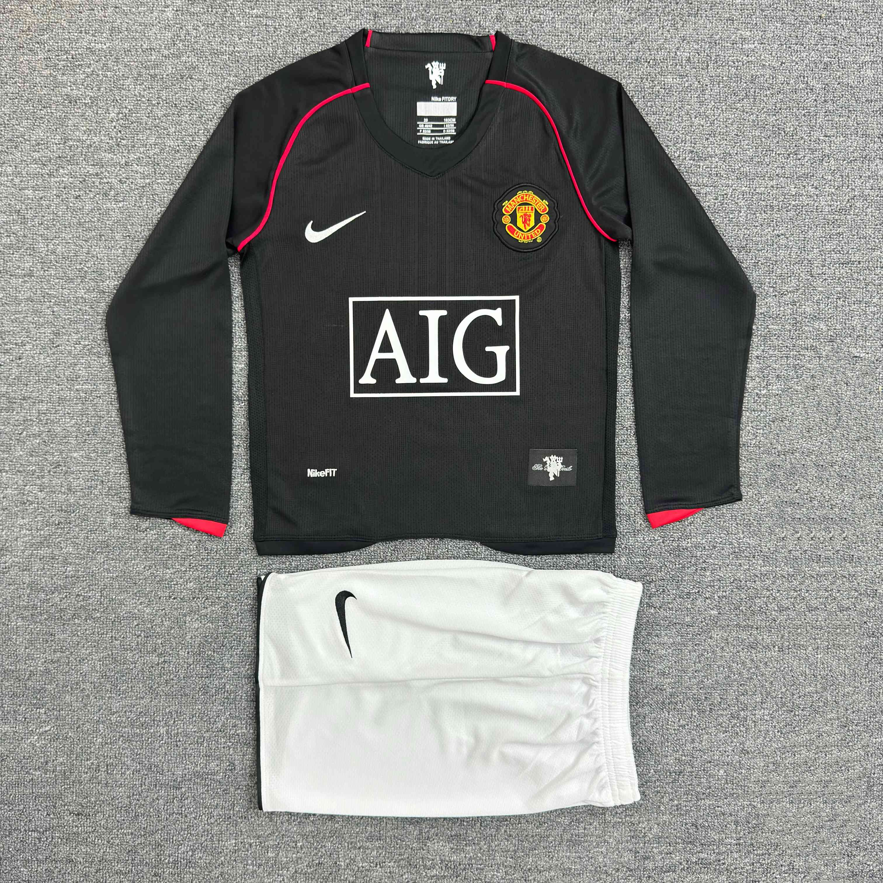 2007/2008 Retro Long Sleeve Manchester United Third Away Football Shirt 1:1 Thai Quality Kids Size