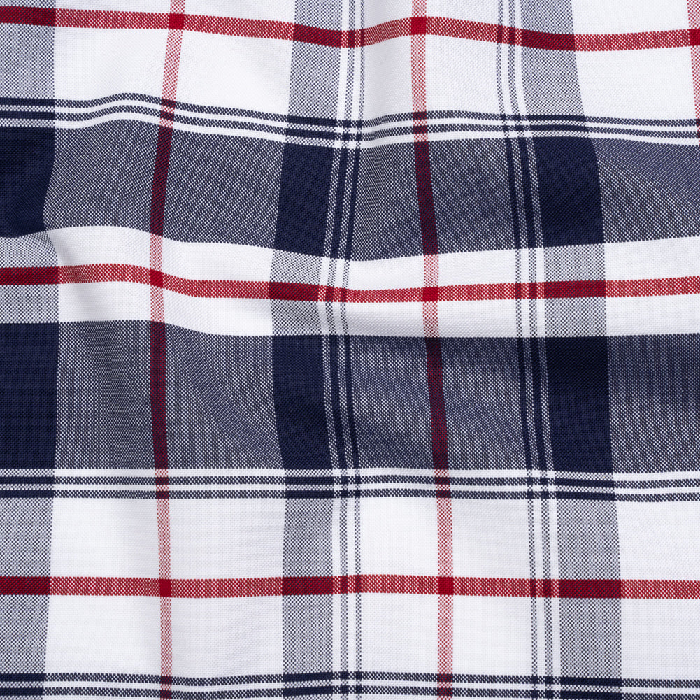 Cotton Oxford Shirting - Dark Blue, Cranberry Red and White Plaid - Deadstock - Joann Fabrics