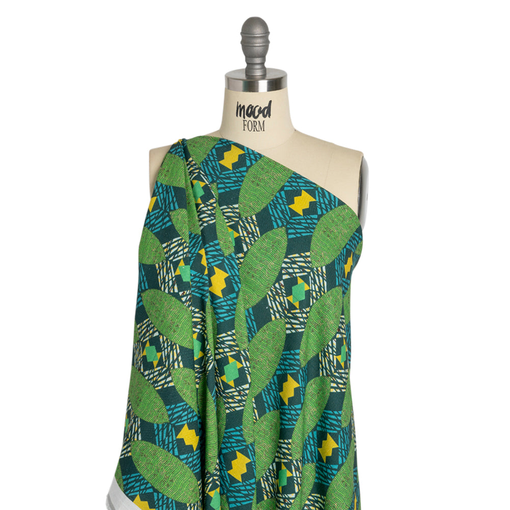 Viscose and Linen Woven - Blue and Green Surfboard Geometric - Mood Exclusive Waimea Bay Print - Joann Fabrics