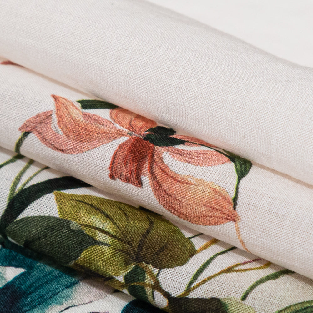 Cotton Voile - White and Green Floral Border - Frolicking Florescence Print - Mood Exclusive Serengeti Collection - Joann Fabrics