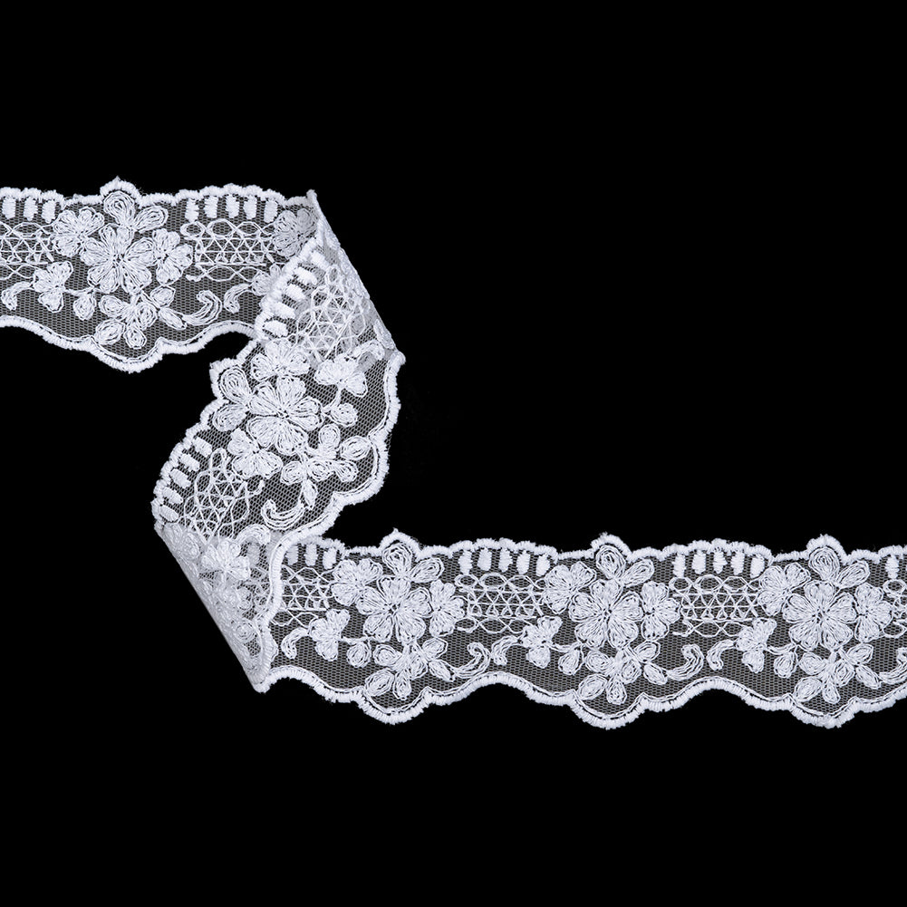 Embroidered Lace Tulle Trim with Scalloped Edges - 2