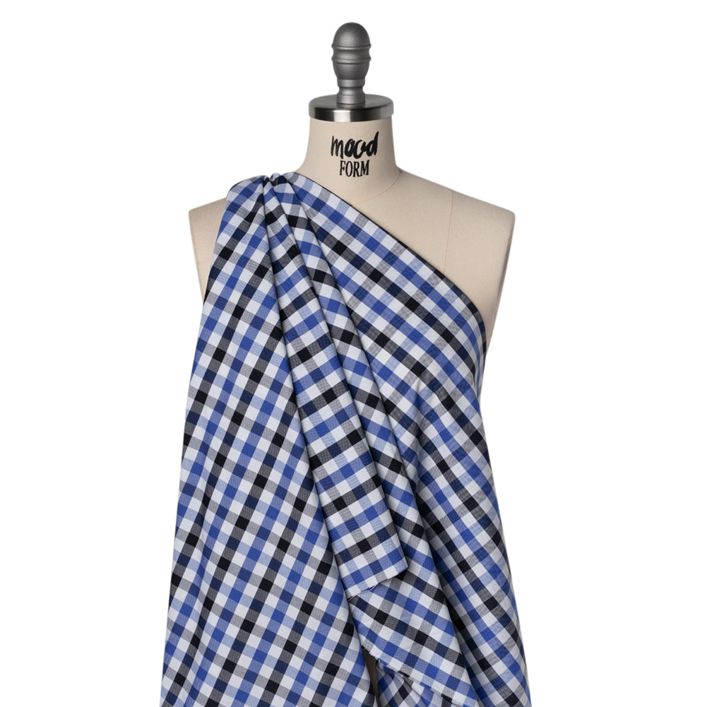 Cotton Oxford Shirting - Bright Blue, Midnight Navy and White Big Tattersall Check - Deadstock - Joann Fabrics
