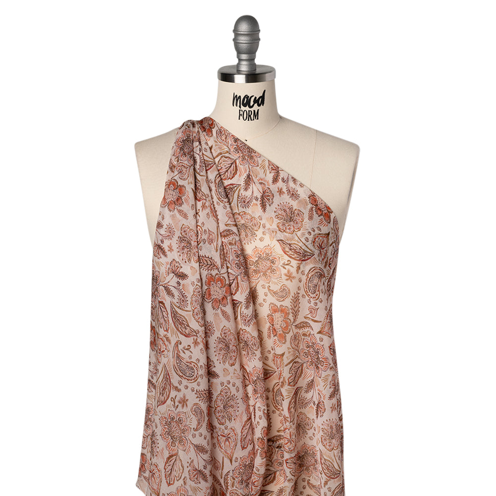 Silk Voile Print - Dusty Rose, Cream and Tan Paisleys and Flowers - Deadstock - Joann Fabrics