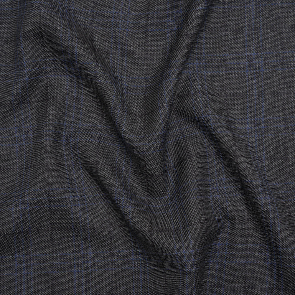 Wool and Silk Suiting - Gray and Blue Plaid - Deadstock - Joann Fabrics