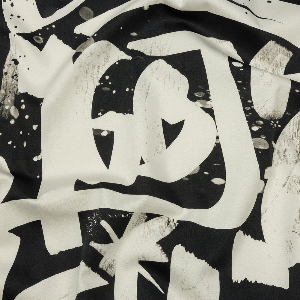 Stretch Cotton Sateen - Black and White Graffiti Letters - Wall of Fame Print - Mood Exclusive Metro Collection - Joann Fabrics