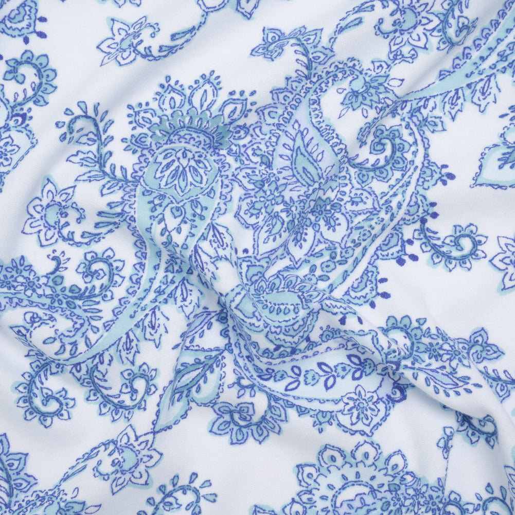 Cotton and Polyester Jersey Print - White, Blue and Mint Green Paisley - Deadstock - Joann Fabrics
