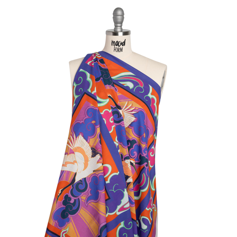 Cotton Voile Panel - Purple and Orange Cranes and Clouds - Sunrise Flight Print - Mood Exclusive Chariot Collection - Joann Fabrics