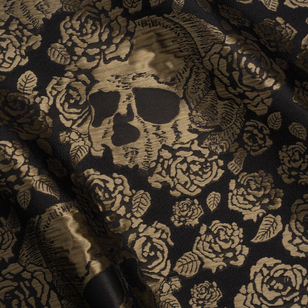 Floral and Skull Brocade - Black and Metallic Bronze - Mood Exclusive - Joann Fabrics