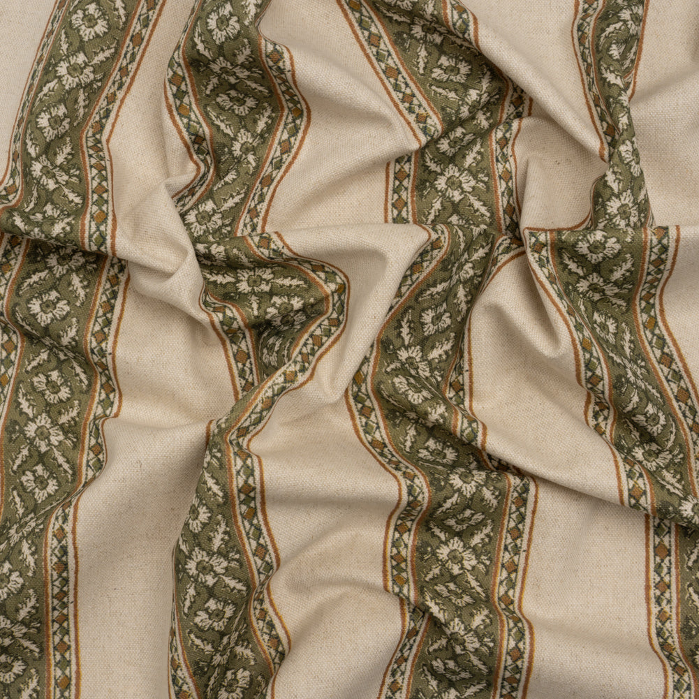 Brushed Cotton and Linen Canvas - Oregano Flowers and Diamonds Stripes - British Imported - Joann Fabrics