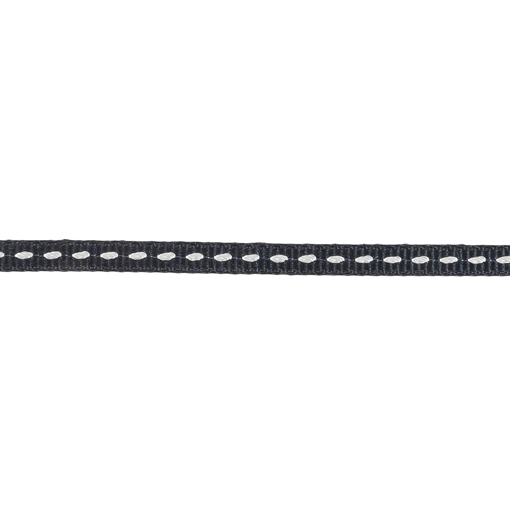 Navy Grosgrain Ribbon with Lucent White Stitching - 0.25