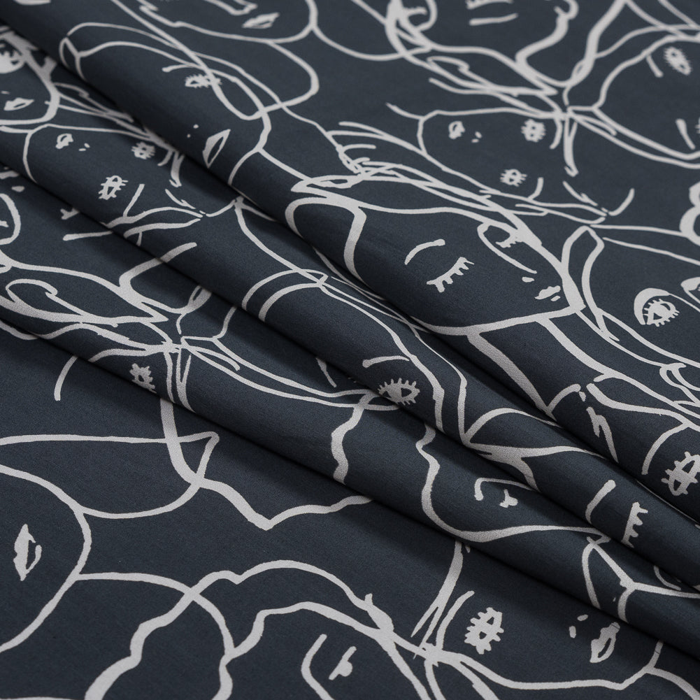 Cotton Poplin - Charcoal Linework Faces - Un dia en Andorra Print - Mood Exclusive Felipe Collection - Joann Fabrics