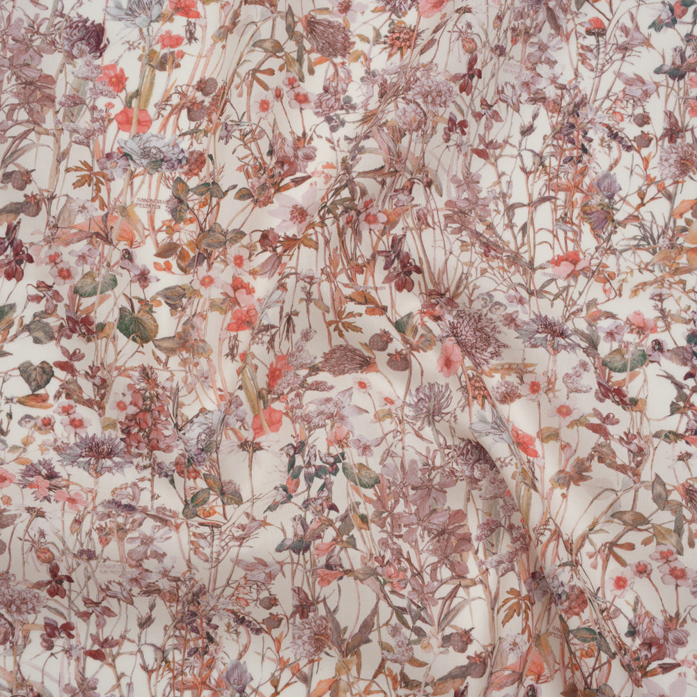 Liberty Fabrics Tana Lawn® - Wild Flowers Light Pink - Rose Pink and Earthy Green Botanical Illustrations - Joann Fabrics