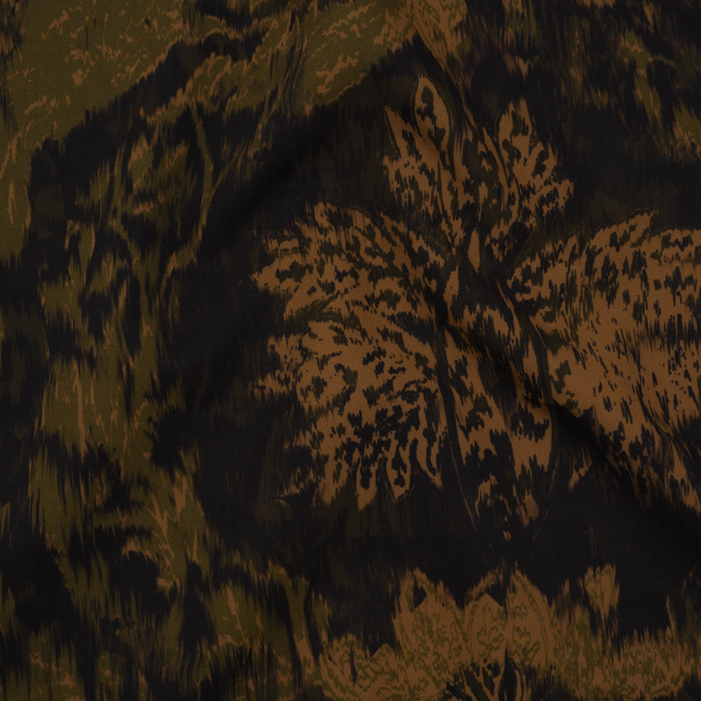 Stretch Polyester Woven Print - Black, Green and Brown Abstract Ikat - Mood Exclusive Brown Sugar Morning - Joann Fabrics